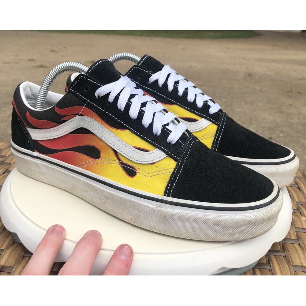 Vans Old Skool Flames Mens Size 8.5 Skate Shoes Black Casual Sneakers OTW